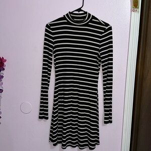 Black and white striped long sleeve dress